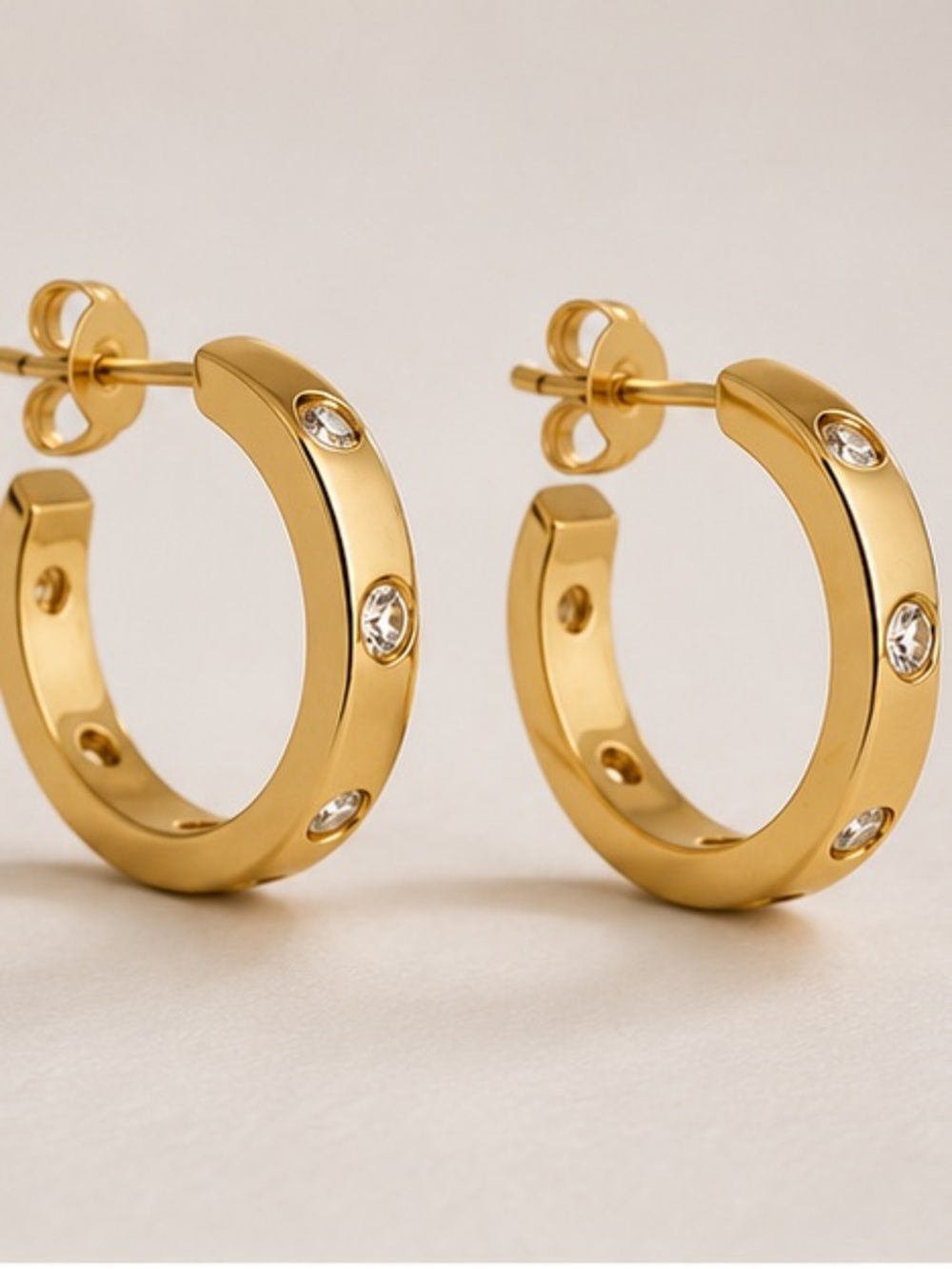Dainty and Edgy Gold Crystal Accent Hoop Earrings